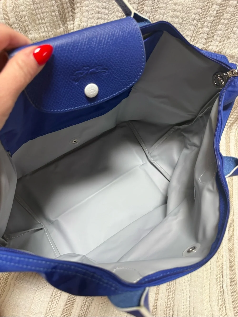 Longchamp Royal Blue Foldable Le Pliage Tote with White Logo